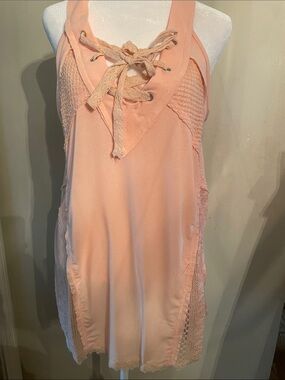 Peach Lace-Up Sleeveless Tunic Dress